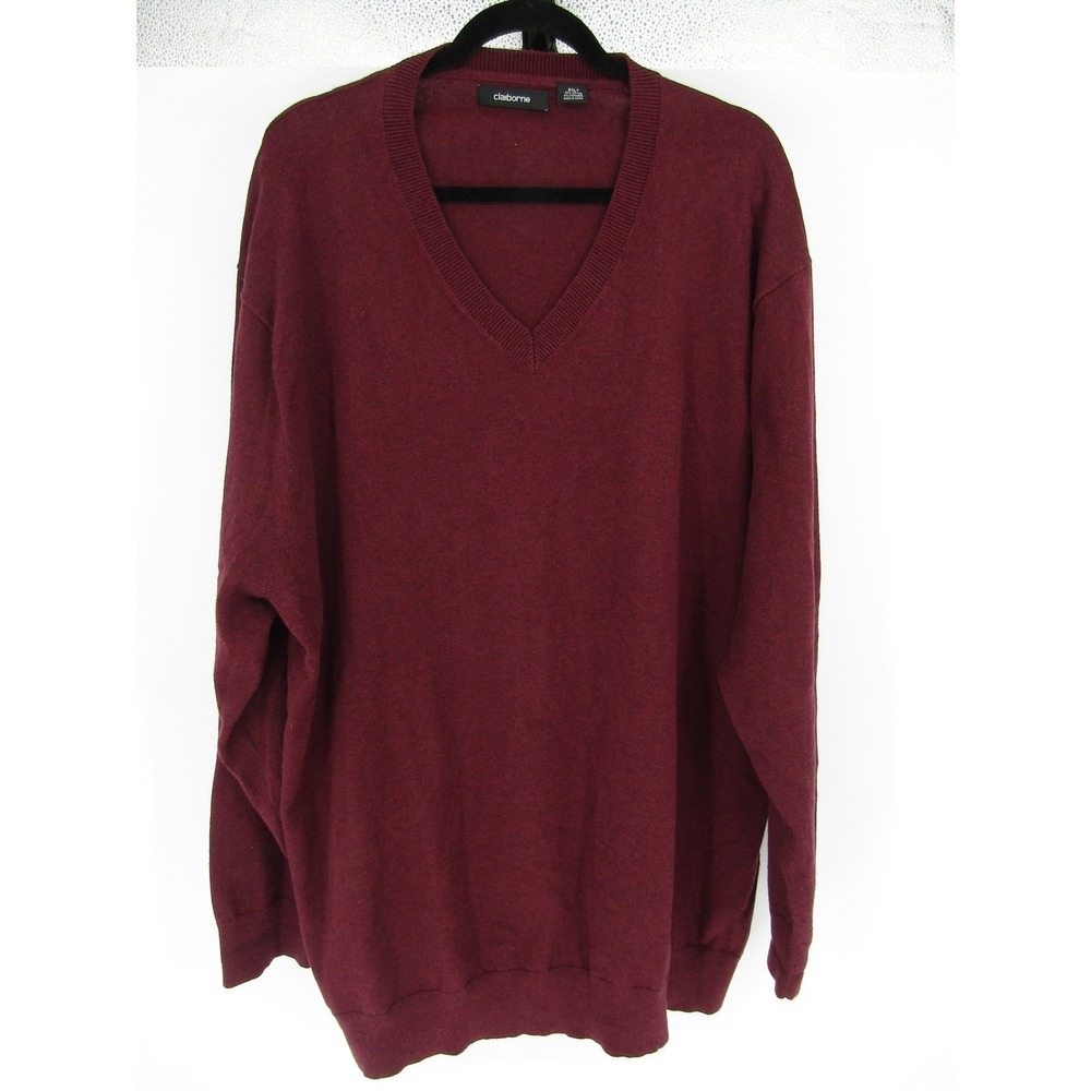 Claiborne V-Neck Sweater Burgundy Cotton Cashmere Blend Tall Work Sophisticated